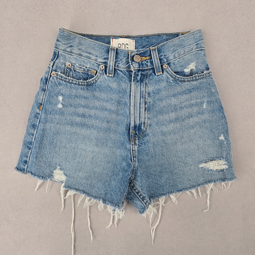 BDG Womens 24 A-Line Short Light Wash Distressed Frayed Hem Denim OB1254289